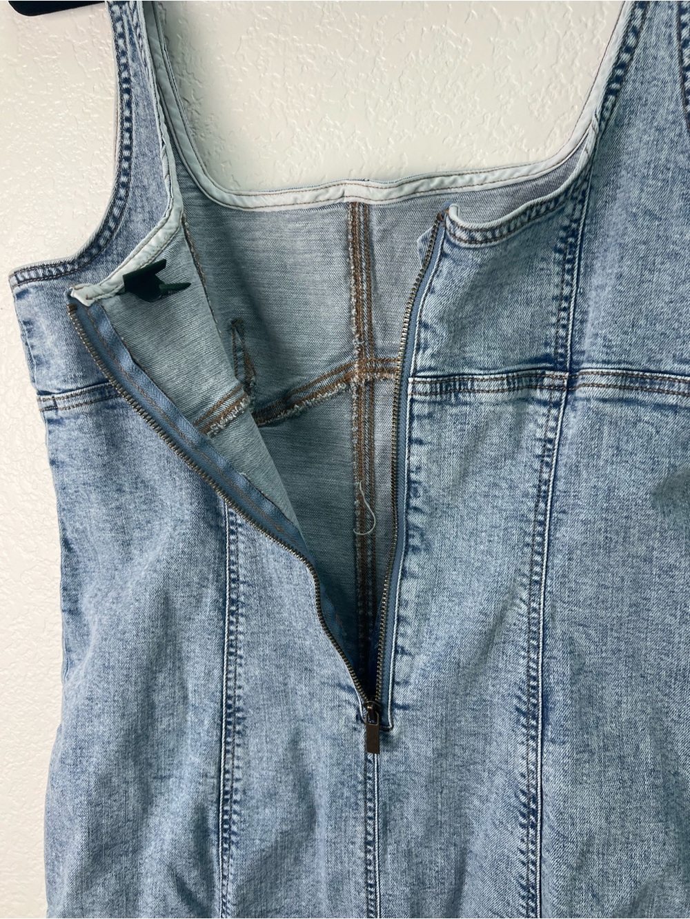 Wild Fable Denim Midi Dress Light Wash Bodycon Square Neck Side Slit Large - Picture 7 of 14
